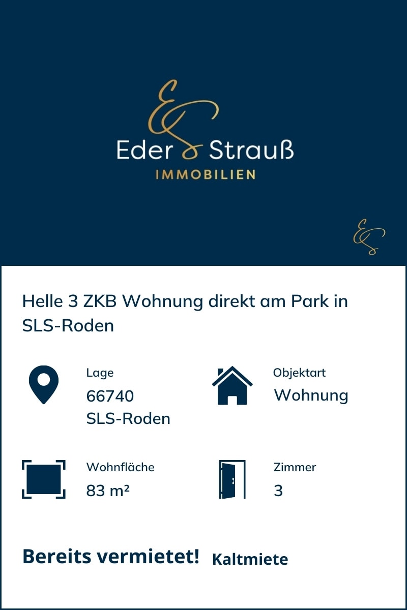 Immobilienmakler Saarland-Helle 3 ZKB Wohnung direkt am Park in SLS-Roden